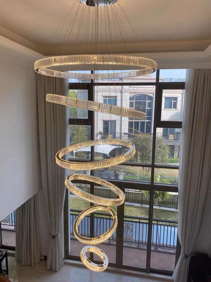 Modern Front Entryway Chandelier 3/4/5/6/7 Rings Crystal Gold/ Chrome Finish Ceiling Lamp - Richardrider