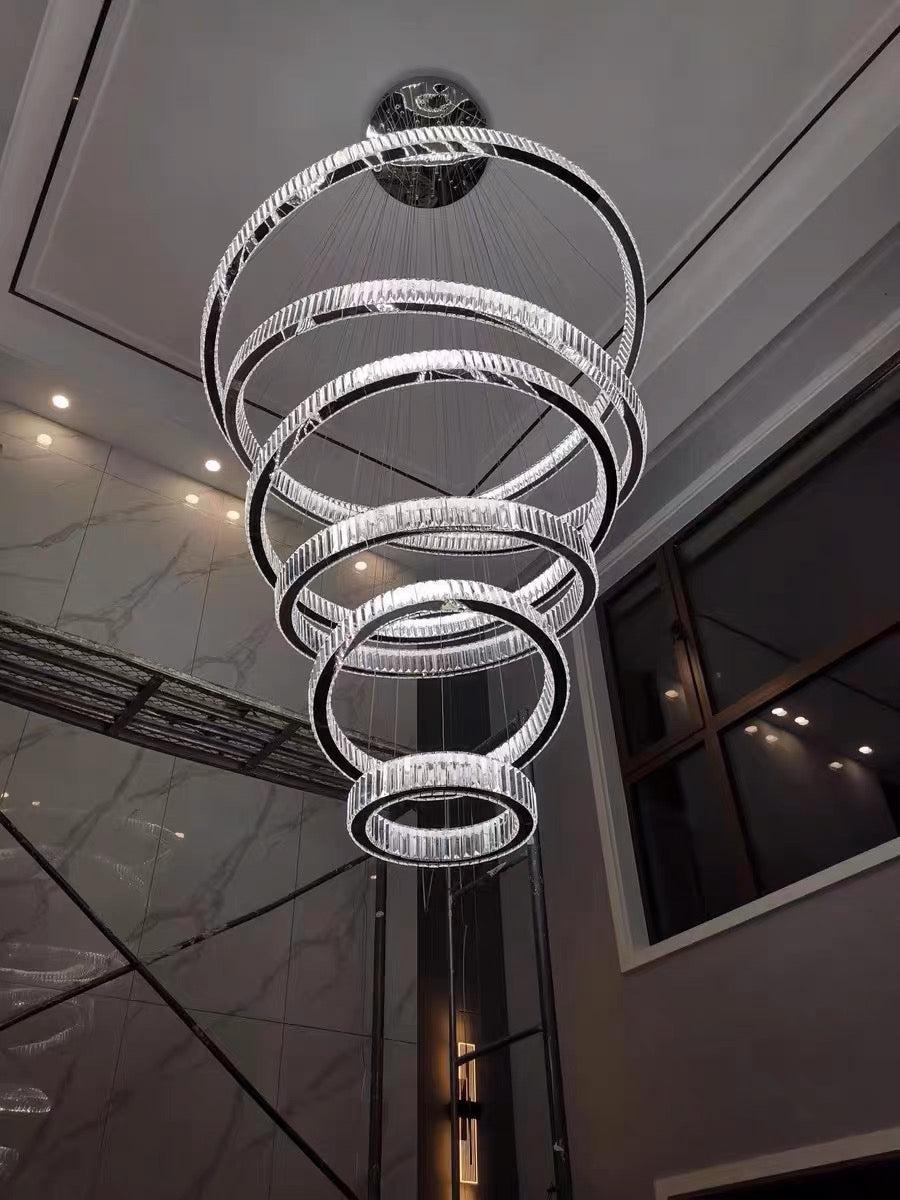 Modern Front Entryway Chandelier 3/4/5/6/7 Rings Crystal Gold/ Chrome Finish Ceiling Lamp - Richardrider