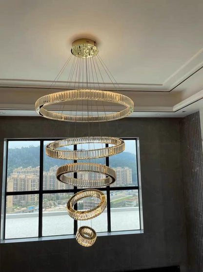 Modern Front Entryway Chandelier 3/4/5/6/7 Rings Crystal Gold/ Chrome Finish Ceiling Lamp - Richardrider