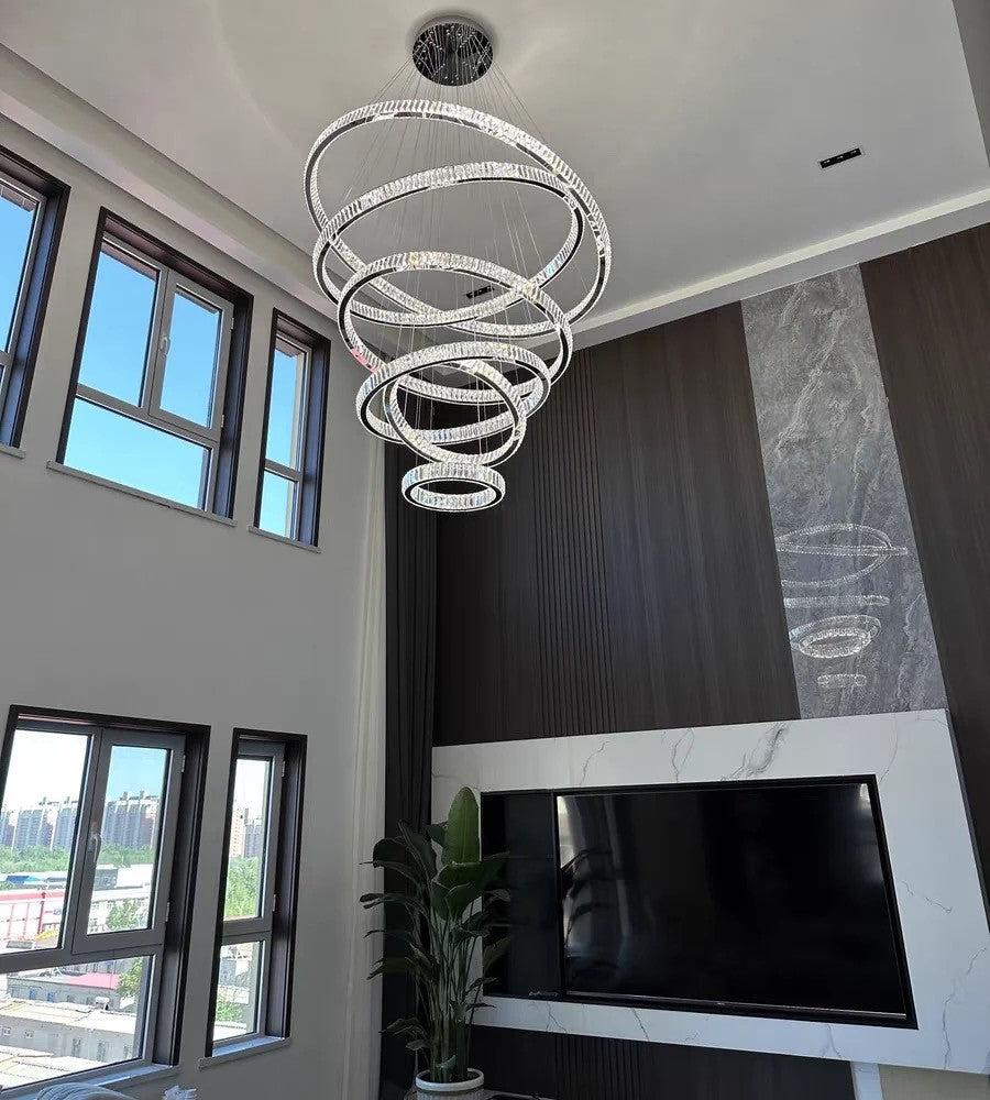 Modern Front Entryway Chandelier 3/4/5/6/7 Rings Crystal Gold/ Chrome Finish Ceiling Lamp - Richardrider