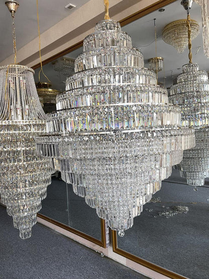 Chrome/ Silver/ Gold Extra Large Chandelier For Foyer Living Room Staircase Crystal Ceiling Lighting Fixture - Richardrider