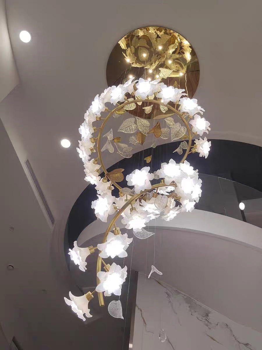 Ceramic Flower Chandelier in Artistic Brass Branch Design - Richardrider