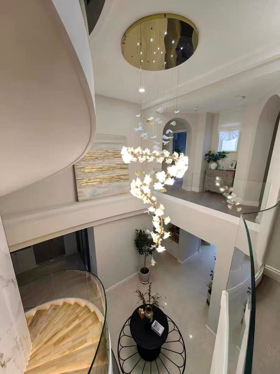 Ceramic Flower Chandelier in Artistic Brass Branch Design - Richardrider