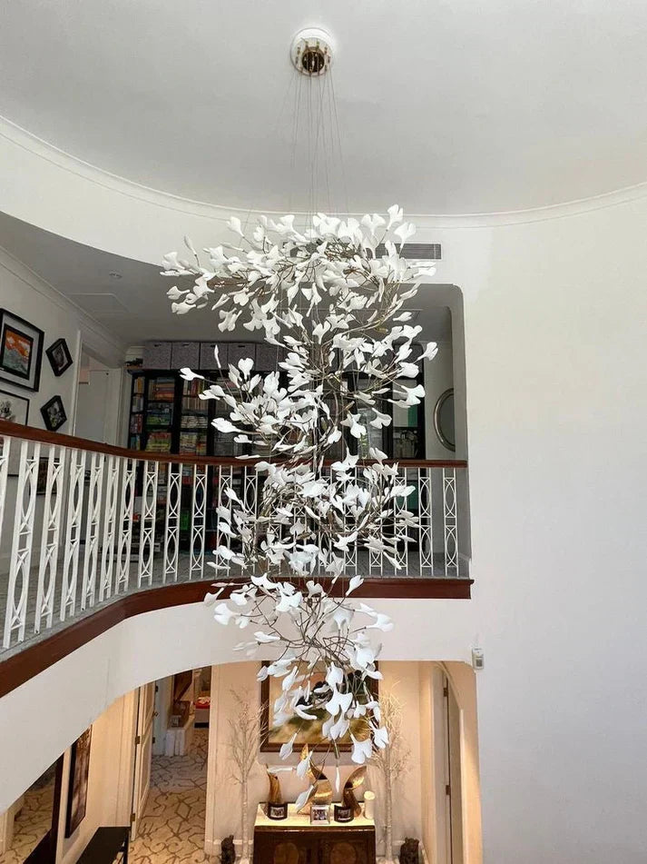 Artistic Tree Branch Pendant Light with Ceramic Ginkgo Leaves - Richardrider