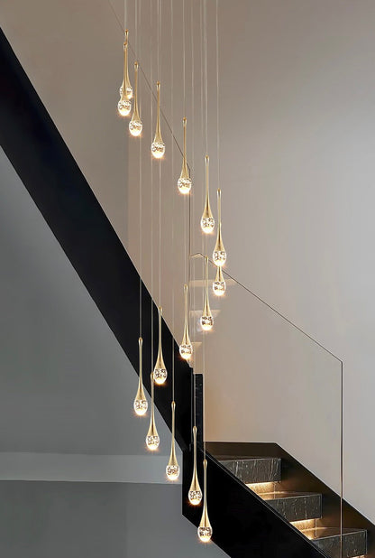 Modern Crystal Waterdrops Chandelier Foyer Staircase Ceiling Lamp Entryway Lighting