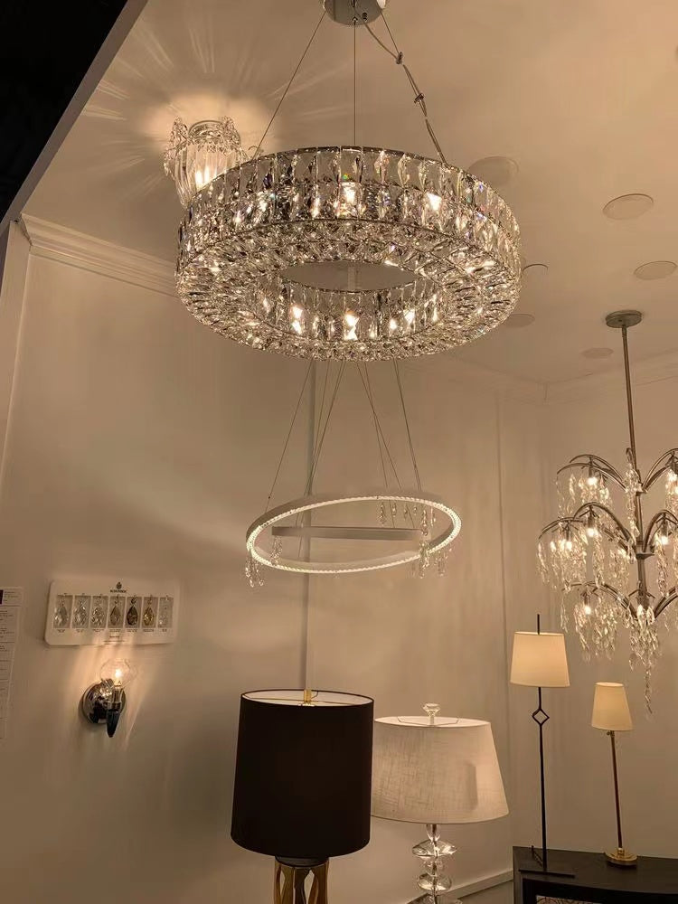 Decorative Crystal Ring Pendant Chandelier For Living Room Luxury Round Hanging Light In Gold Finish