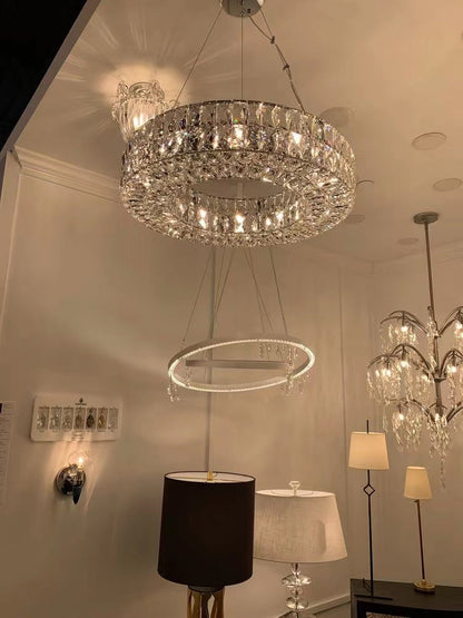 Decorative Crystal Ring Pendant Chandelier For Living Room Luxury Round Hanging Light In Gold Finish