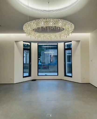 Unique Eccentric Circle Colorful Crystal Beads Chandelier Luxury Ceiling Lamp for Living/Dining Room