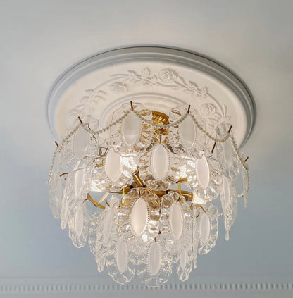 European Vintage Style Luxury Elegant Cream White Chandelier/Ceiling Light Fixture with White Pearl Chains for Living Room Bedroom Restaurant Dining Room