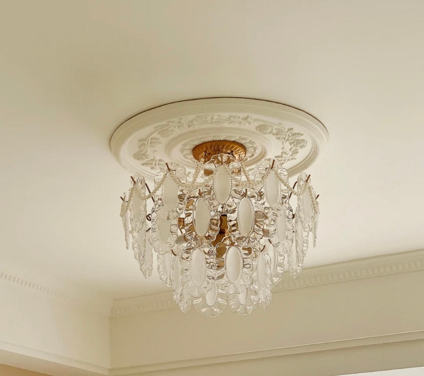 European Vintage Style Luxury Elegant Cream White Chandelier/Ceiling Light Fixture with White Pearl Chains for Living Room Bedroom Restaurant Dining Room