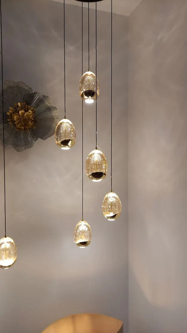 Extra Long Glass LED Droplight Chandelier Pendant for Staircase/Foyer