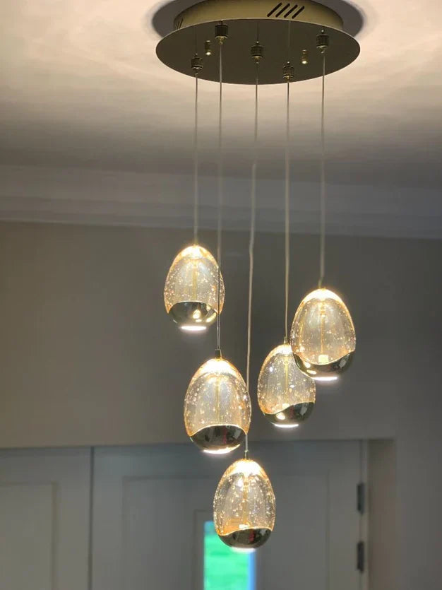 Extra Long Glass LED Droplight Chandelier Pendant for Staircase/Foyer