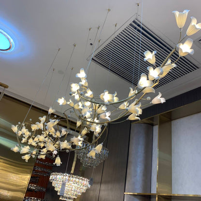 Modern Brass Branch Ceramics Flower Chandelier for Stylish Living Room Hotel and Restaurant - Richardrider