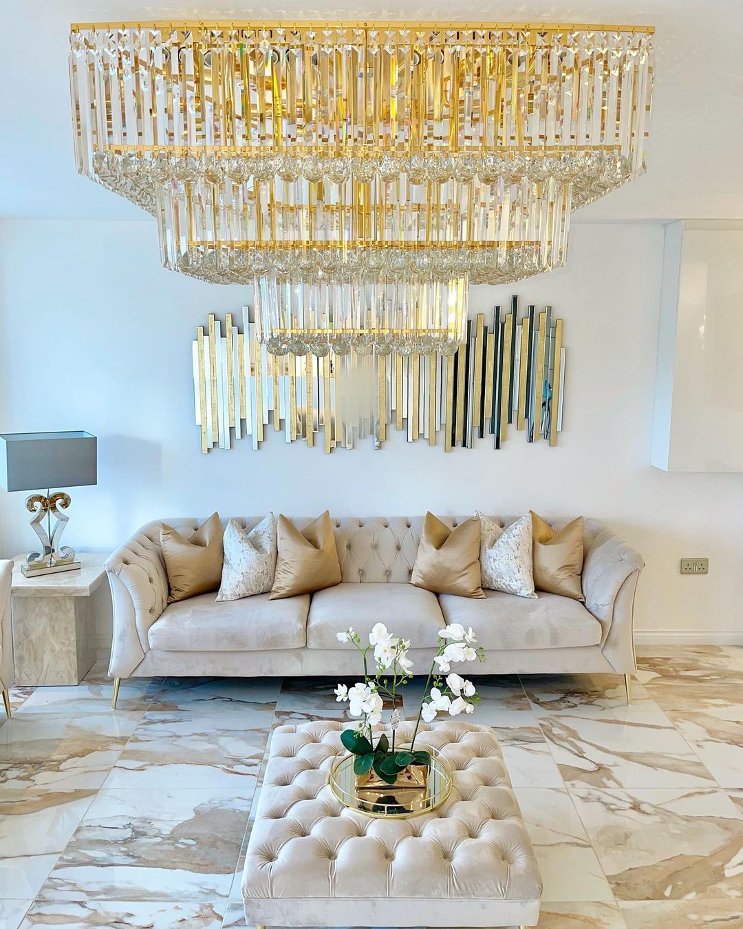 Square Crystal Ceiling Crystal Chandelier Light Fixture Three Layers