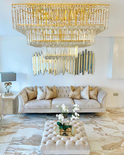 Square Crystal Ceiling Crystal Chandelier Light Fixture Three Layers