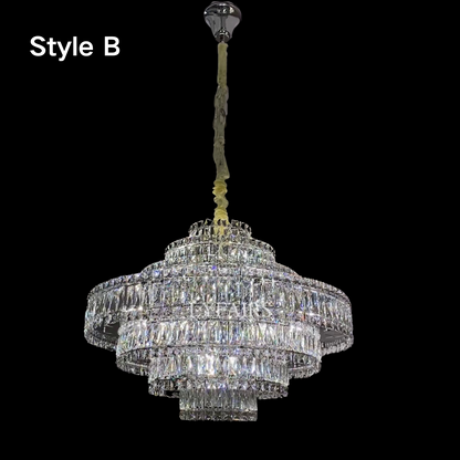 Delicate Light Luxury Multi-layers Silver Round Crystal Chandelier For Living/Dining Room/Bedroom/Cloakroom