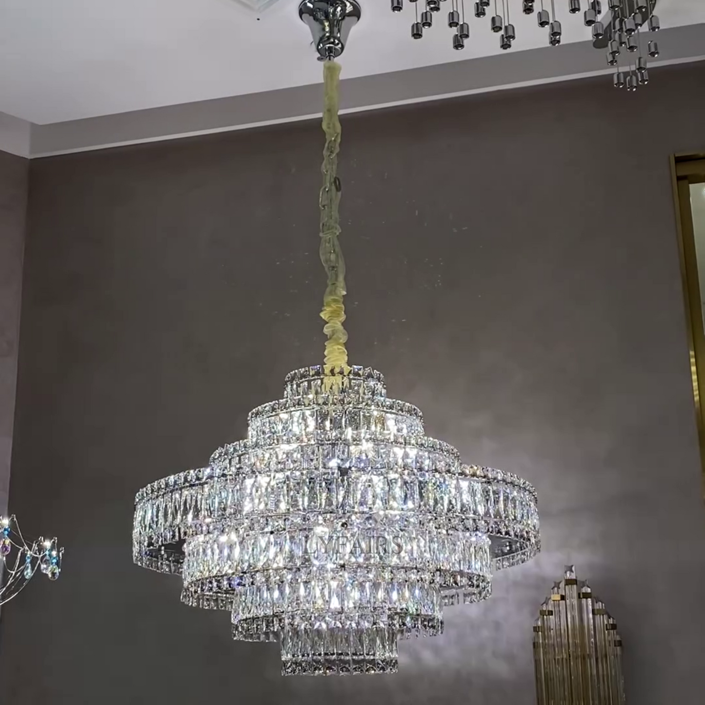 Delicate Light Luxury Multi-layers Silver Round Crystal Chandelier For Living/Dining Room/Bedroom/Cloakroom