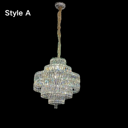 Delicate Light Luxury Multi-layers Silver Round Crystal Chandelier For Living/Dining Room/Bedroom/Cloakroom