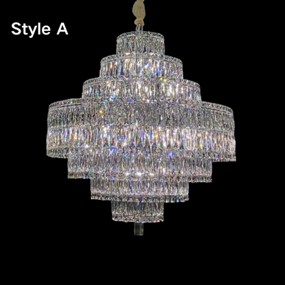 Delicate Light Luxury Multi-layers Silver Round Crystal Chandelier For Living/Dining Room/Bedroom/Cloakroom