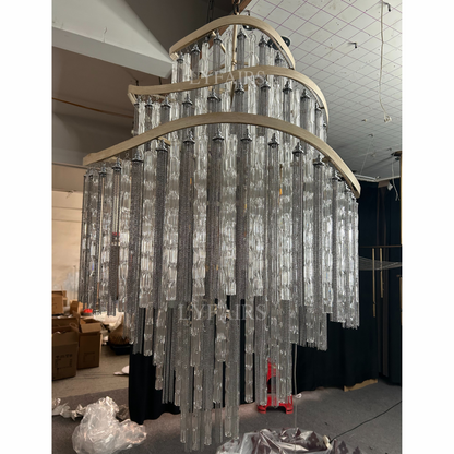 Huge Post-modern Hollow Glass Tube Tassel Chandelier for Living Room/Foyer/Villa/Stairs