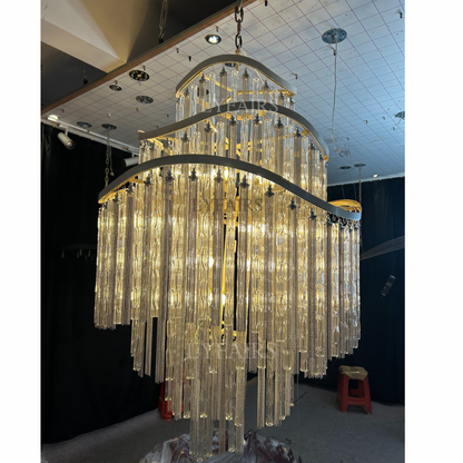 Huge Post-modern Hollow Glass Tube Tassel Chandelier for Living Room/Foyer/Villa/Stairs