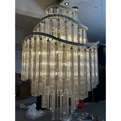 Huge Post-modern Hollow Glass Tube Tassel Chandelier for Living Room/Foyer/Villa/Stairs