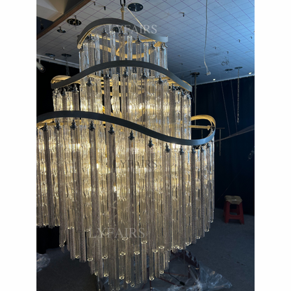 Huge Post-modern Hollow Glass Tube Tassel Chandelier for Living Room/Foyer/Villa/Stairs