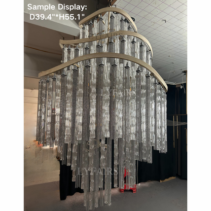 Huge Post-modern Hollow Glass Tube Tassel Chandelier for Living Room/Foyer/Villa/Stairs