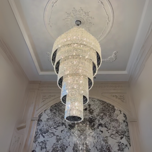 Extra Large Ice Chip Glass Multi-Layer Chandelier for High-ceiling