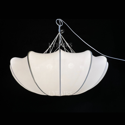 Vintage Cream White Fabric Lampshade Chandelier for Bedroom/Living Room
