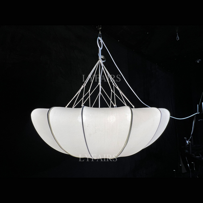 Vintage Cream White Fabric Lampshade Chandelier for Bedroom/Living Room