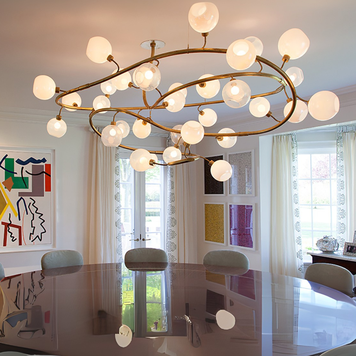 Modern Spiral Branch Glass Globe Chandelier for Low Ceiling Living Room or Dining Room - Richardrider