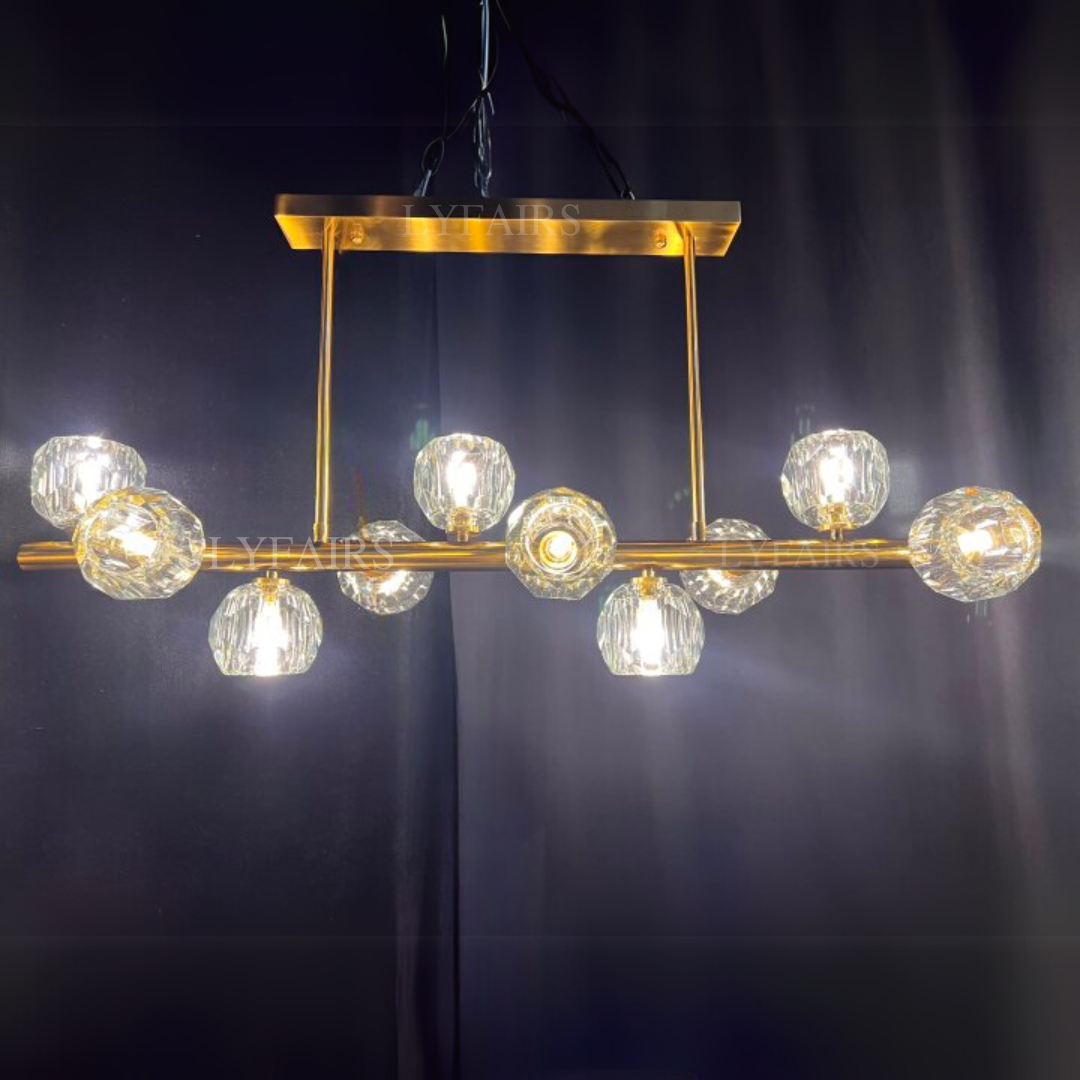 Luxury Pure Copper Chandelier K9 Crystal Dining Room Chandelier Modern Gold Ceiling Fixture Popular Molecular Bar Lights