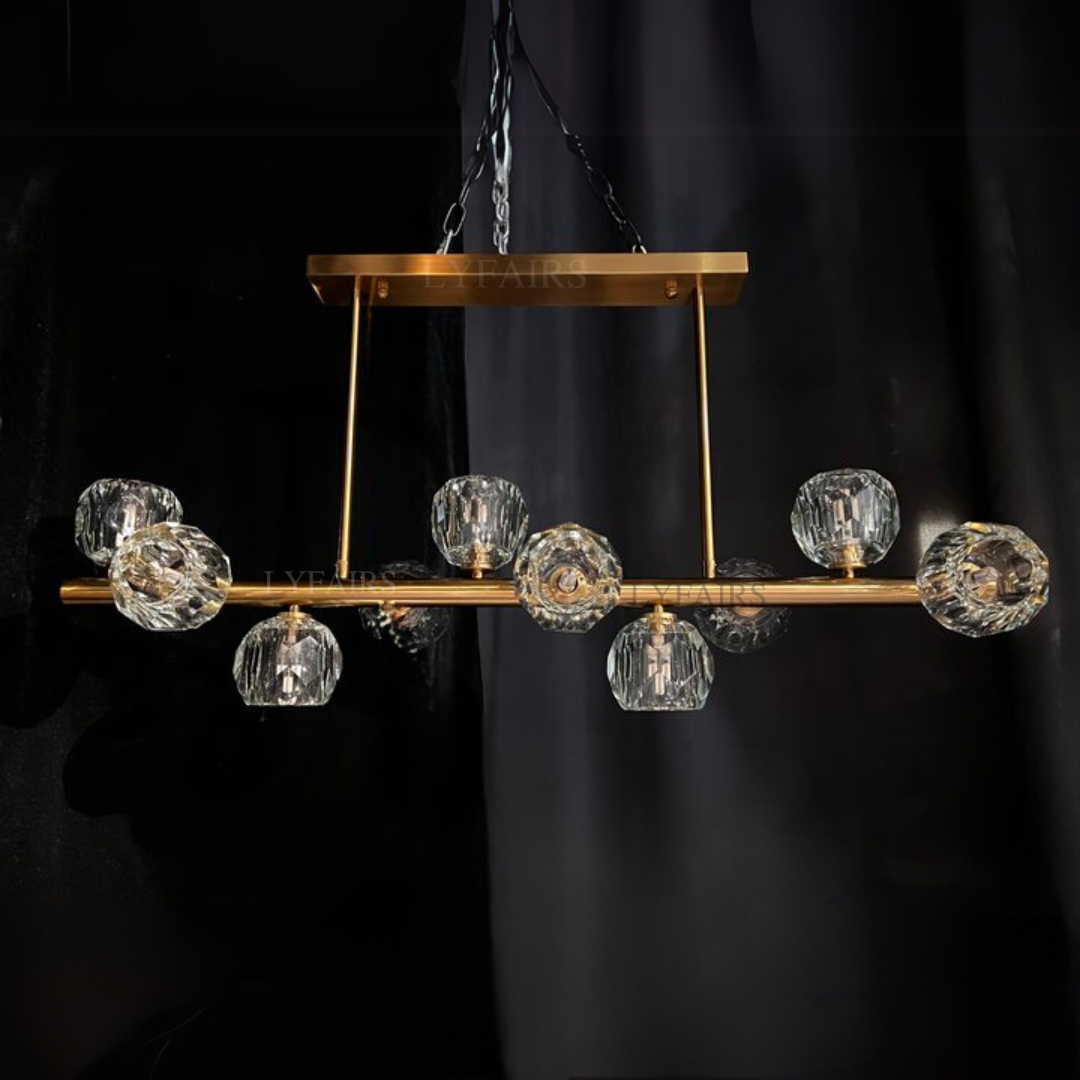Luxury Pure Copper Chandelier K9 Crystal Dining Room Chandelier Modern Gold Ceiling Fixture Popular Molecular Bar Lights