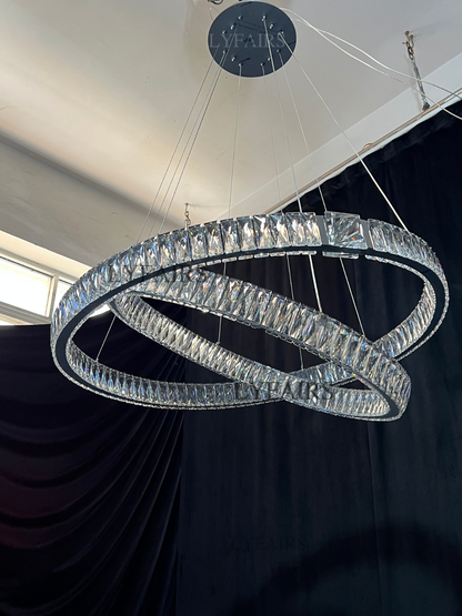 Modern Light Luxury Crystal Belt Ring Pendant Chandelier Suit for Living/Dining Room/ Bedroom