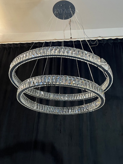 Modern Light Luxury Crystal Belt Ring Pendant Chandelier Suit for Living/Dining Room/ Bedroom