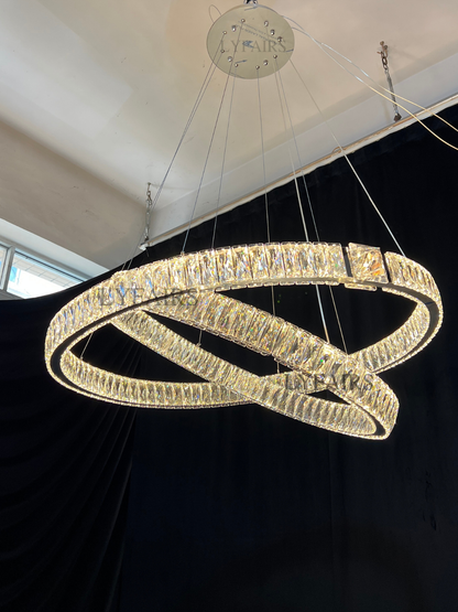 Modern Light Luxury Crystal Belt Ring Pendant Chandelier Suit for Living/Dining Room/ Bedroom