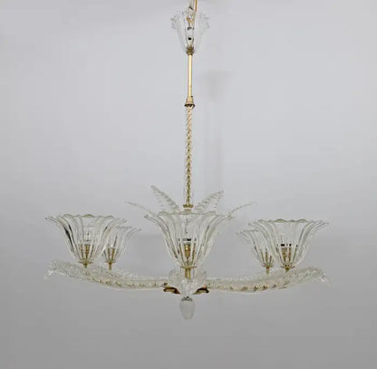 Vintage Italian 6-Arm Glass Chandelier for Low-ceiling Bedroom/Dining Room