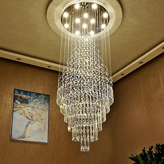Large Foyer Crystal Chandelier Raindrop Crystal Flush Mount Ceiling Light Fixture For Entryway/ Staircase