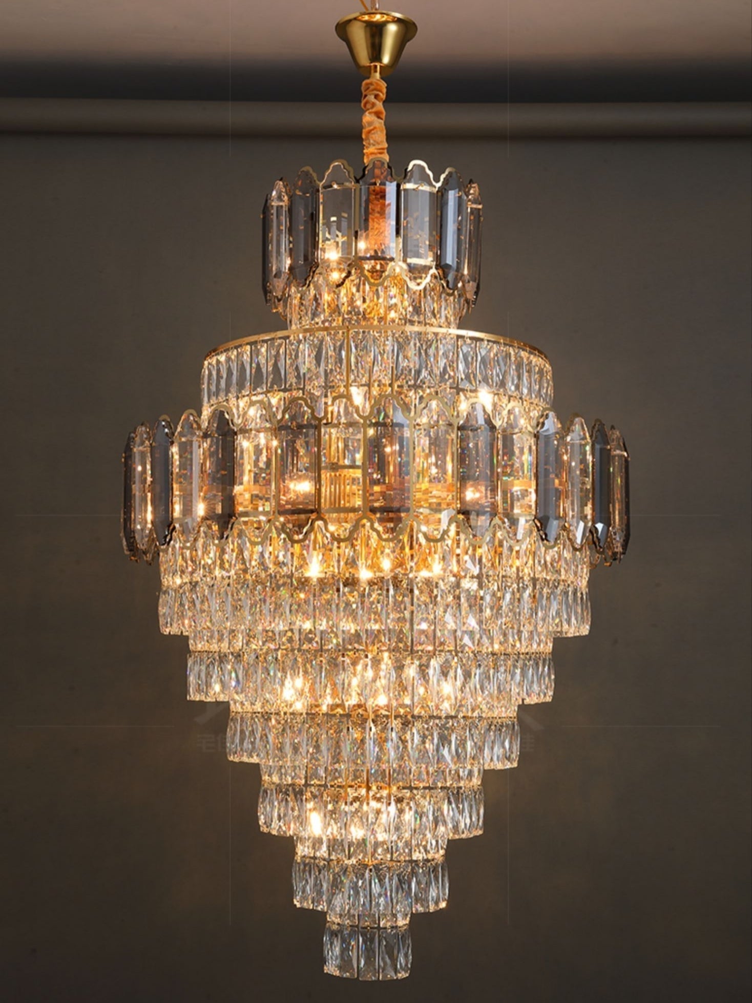 Large Staircase Crystal Chandelier Living Room Ceiling Light Fixture For Hotel Entrance In Gold Finish - Richardrider