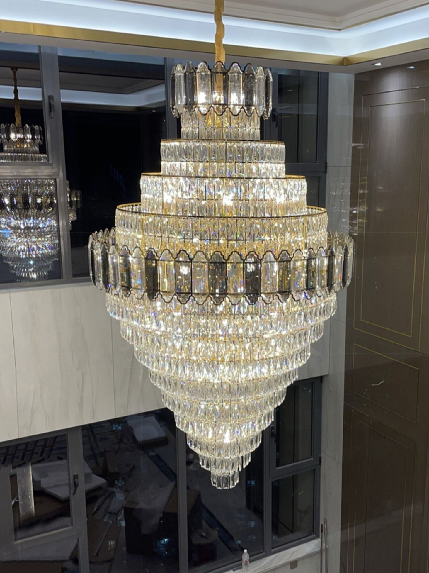 Large Staircase Crystal Chandelier Living Room Ceiling Light Fixture For Hotel Entrance In Gold Finish - Richardrider