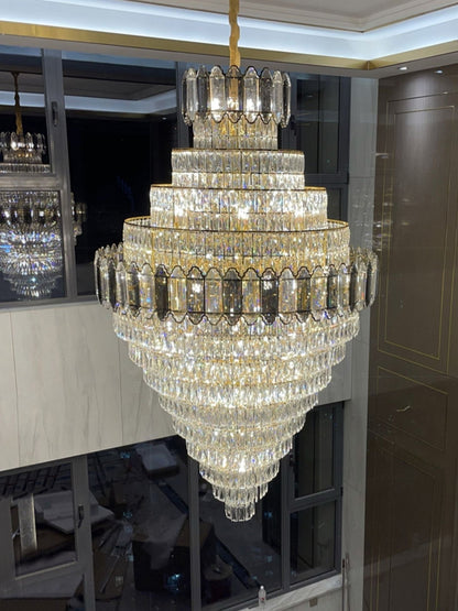 Large Staircase Crystal Chandelier Living Room Ceiling Light Fixture For Hotel Entrance In Gold Finish - Richardrider