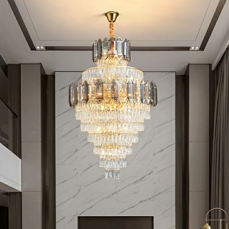 Large Staircase Crystal Chandelier Living Room Ceiling Light Fixture For Hotel Entrance In Gold Finish - Richardrider