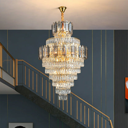 Large Staircase Crystal Chandelier Living Room Ceiling Light Fixture For Hotel Entrance In Gold Finish - Richardrider