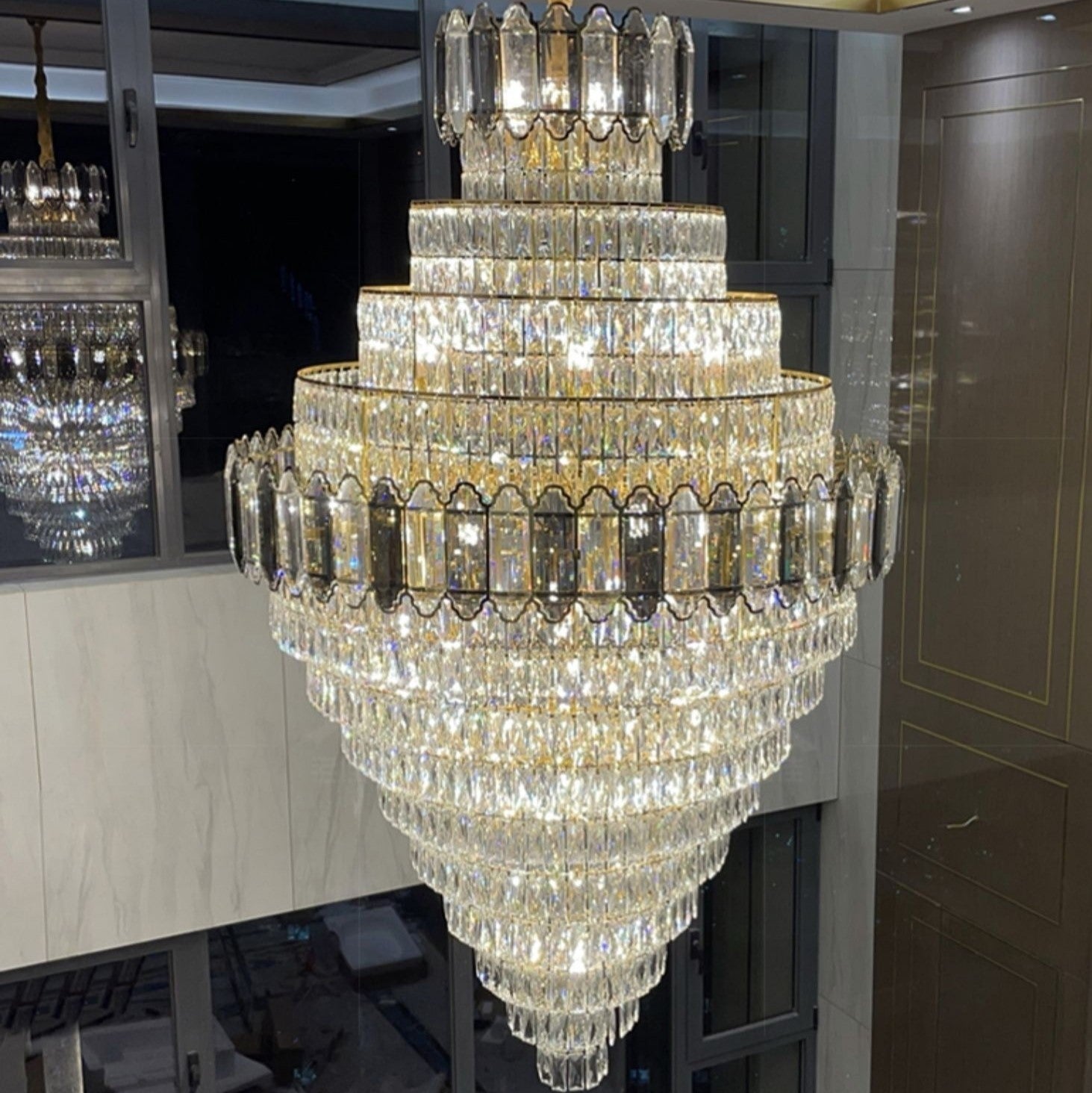 Large Staircase Crystal Chandelier Living Room Ceiling Light Fixture For Hotel Entrance In Gold Finish - Richardrider