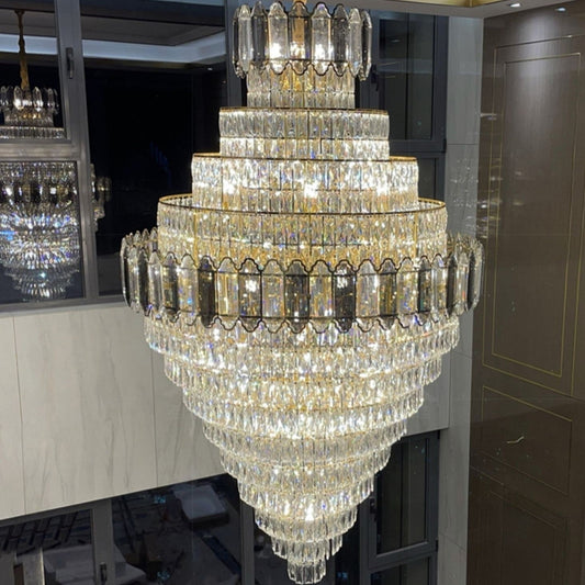 Large Staircase Crystal Chandelier Living Room Ceiling Light Fixture For Hotel Entrance In Gold Finish - Richardrider