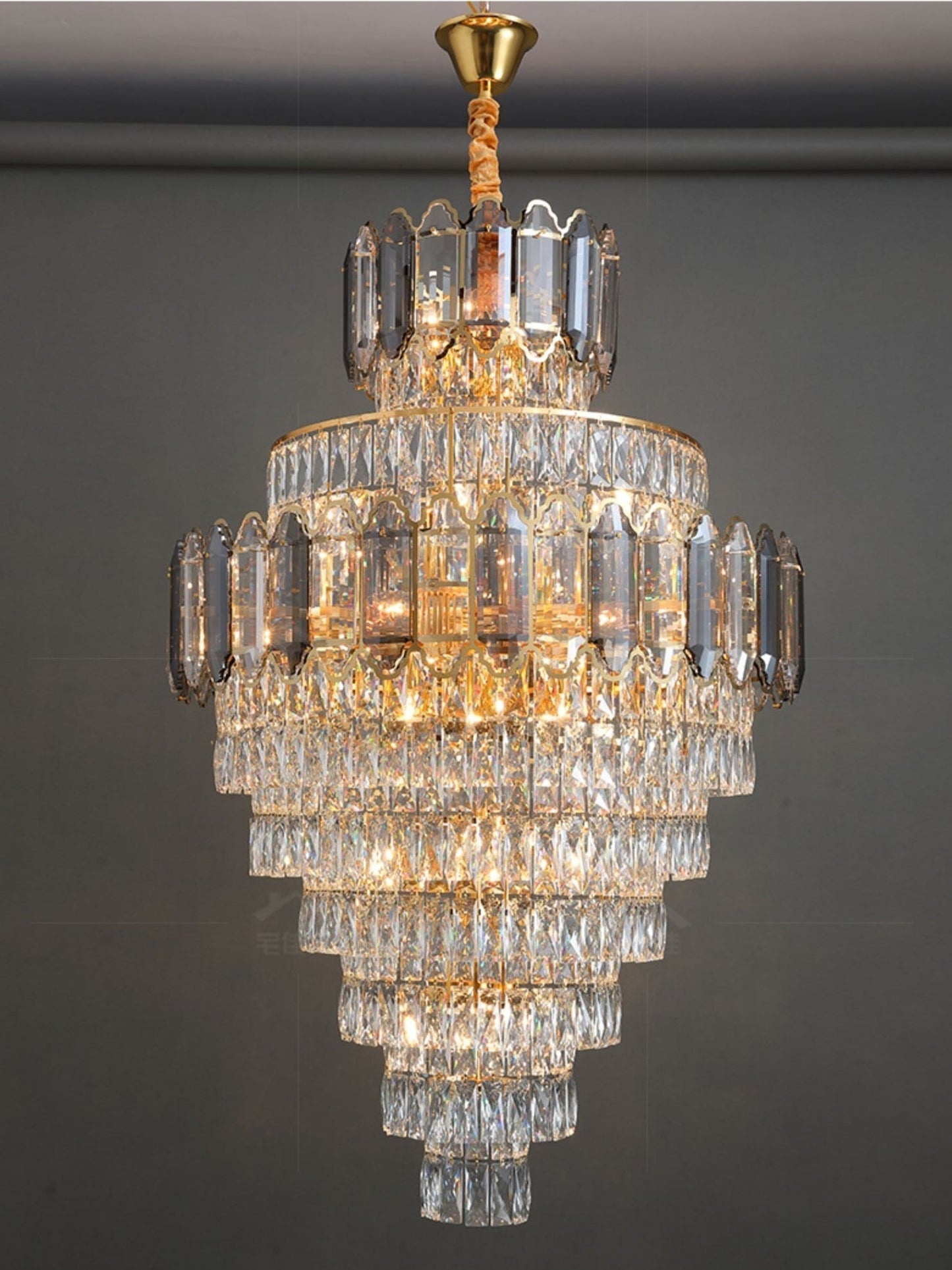 Large Staircase Crystal Chandelier Living Room Ceiling Light Fixture For Hotel Entrance In Gold Finish - Richardrider