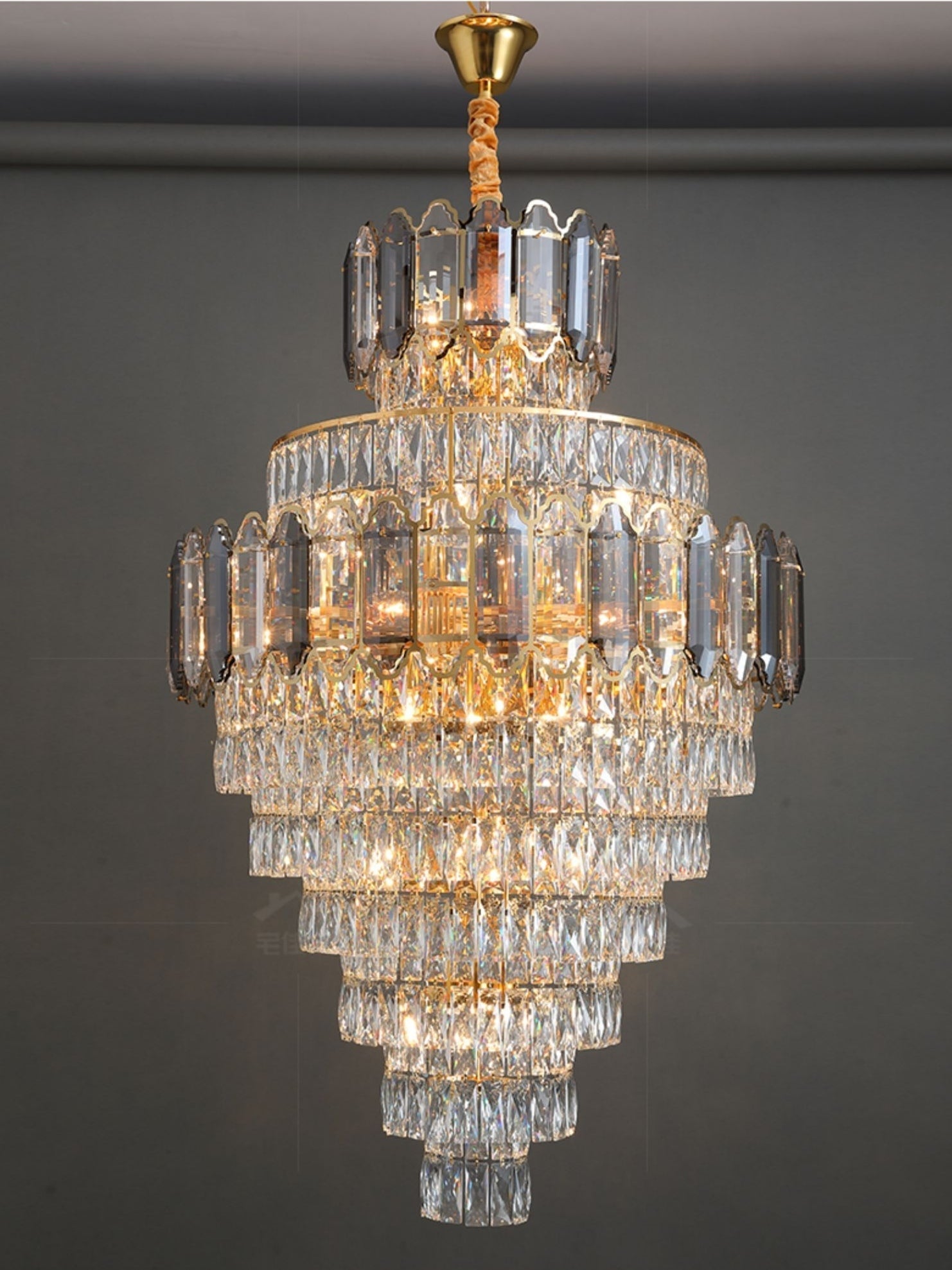 Large Staircase Crystal Chandelier Living Room Ceiling Light Fixture For Hotel Entrance In Gold Finish - Richardrider
