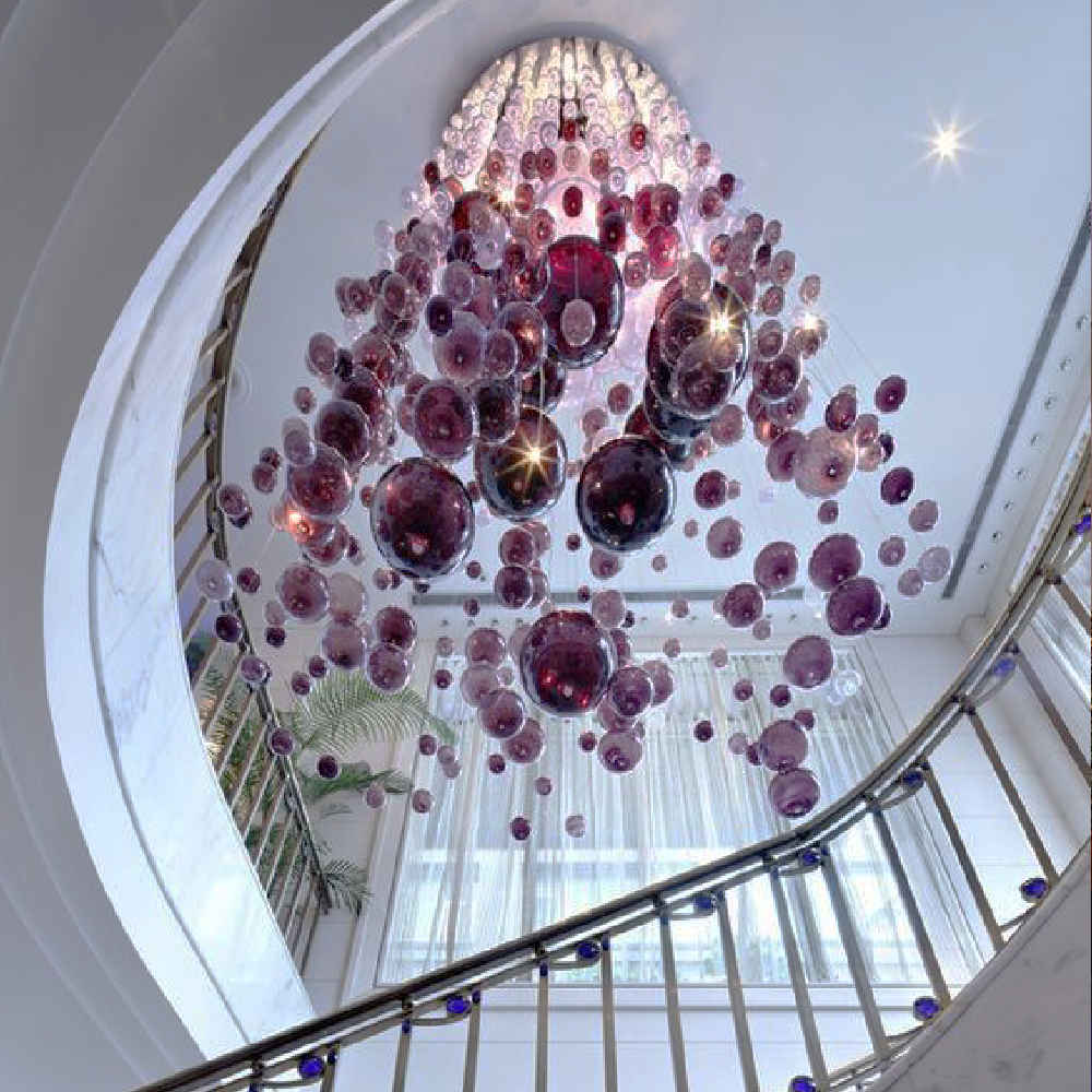 Long glass bubble chandelier