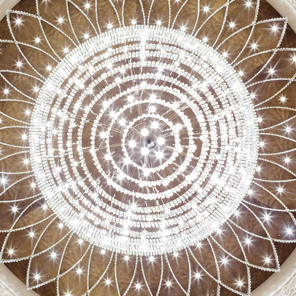 Long hotel lobby crystal chandelier